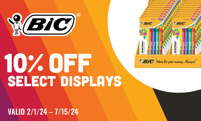 BIC. 10% off select displays. Valid 2/1/24 to 7/15/24.