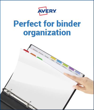Avery. Perfect for binder organization.